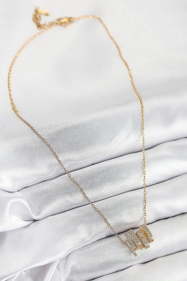 EBJ 316L Stainless Steel Spiral Model Necklace with Zircon Stone in Gold Color for Women - Burlington
