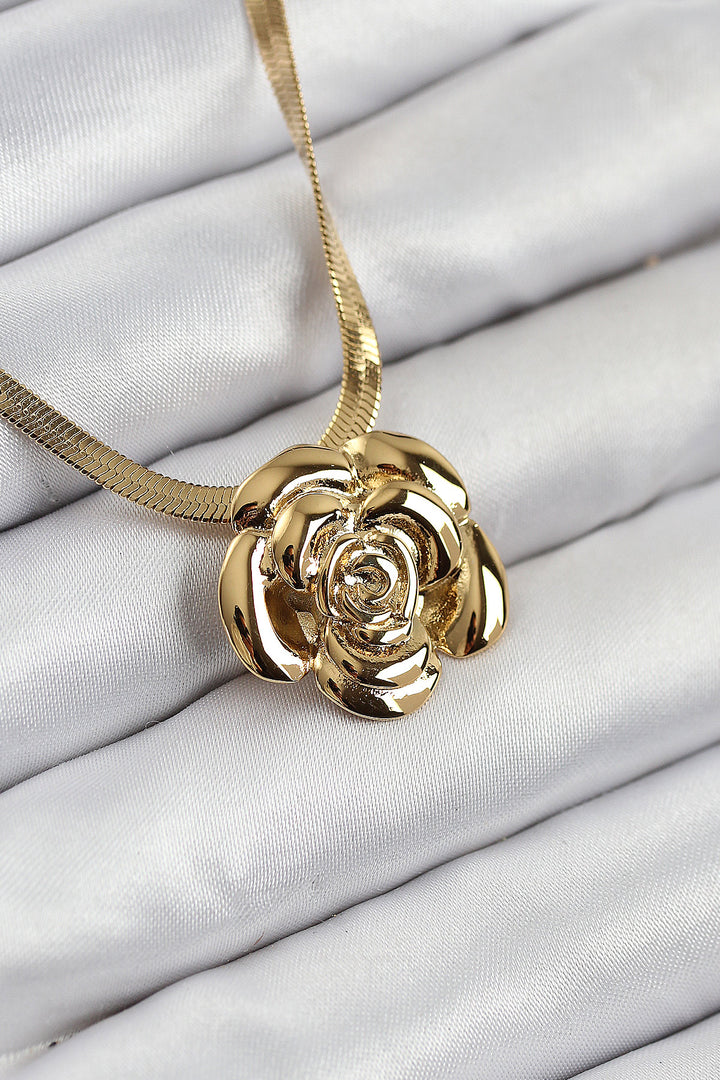 EBJ 316L Steel Rose Figured Italian Chain Model Gold Color Women's Necklace - Gießen