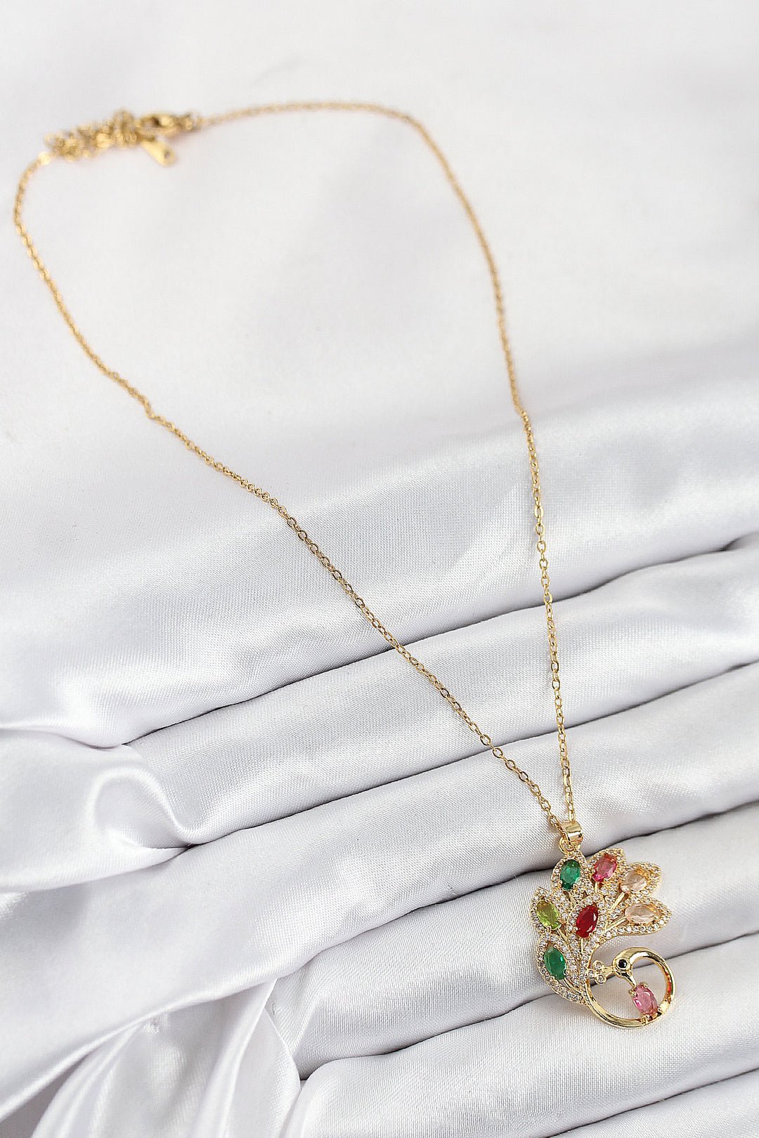 EBJ 316L Stainless Steel Peacock Model Necklace with Zircon Stone in Gold Color for Women - Moncalieri