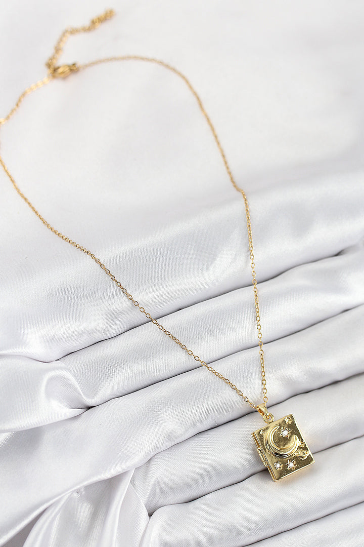 EBJ 316L Stainless Steel Zircon Stone Adjustable Cover Book Model Gold Color Women's Necklace - La Habra