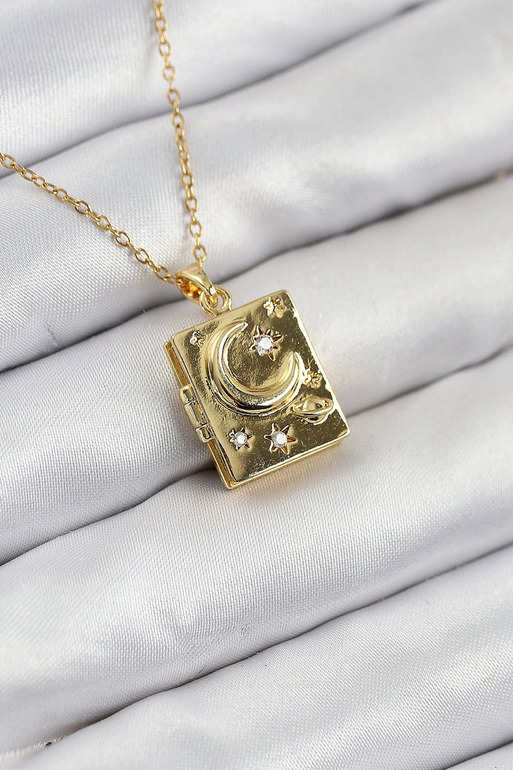 EBJ 316L Stainless Steel Zircon Stone Adjustable Cover Book Model Gold Color Women's Necklace - La Habra