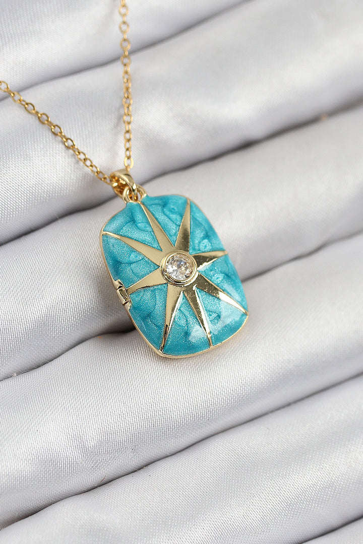 EBJ 316L Çelik Zirkon Taşlı Açılabilr Kapaklı Kutup Yıldzı Model Gold Renk Kadın Kolye - Alytus