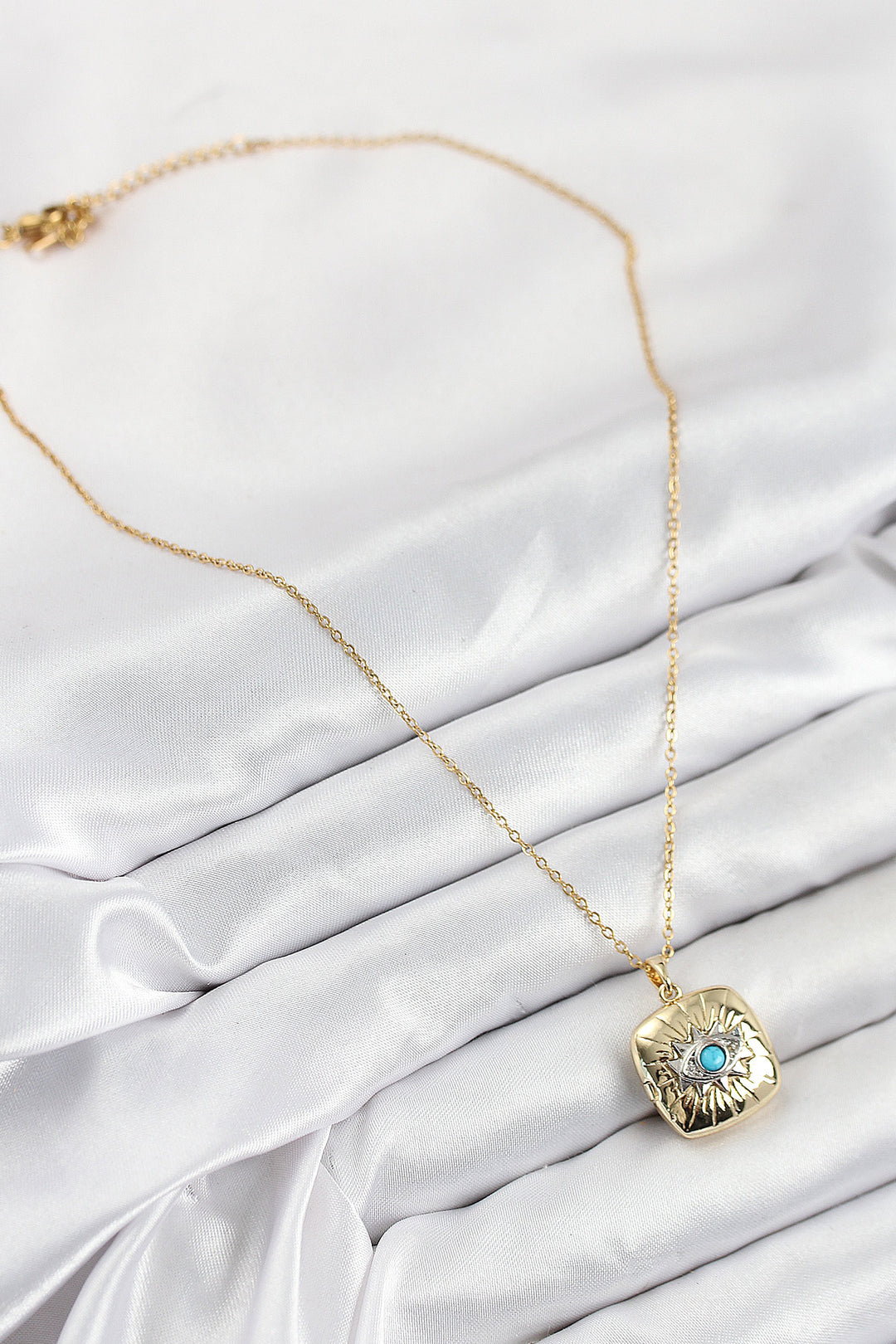 EBJ 316L Stainless Steel Zircon Stone Pendant Necklace with Openable Eye Design in Gold Color for Women - Oakley