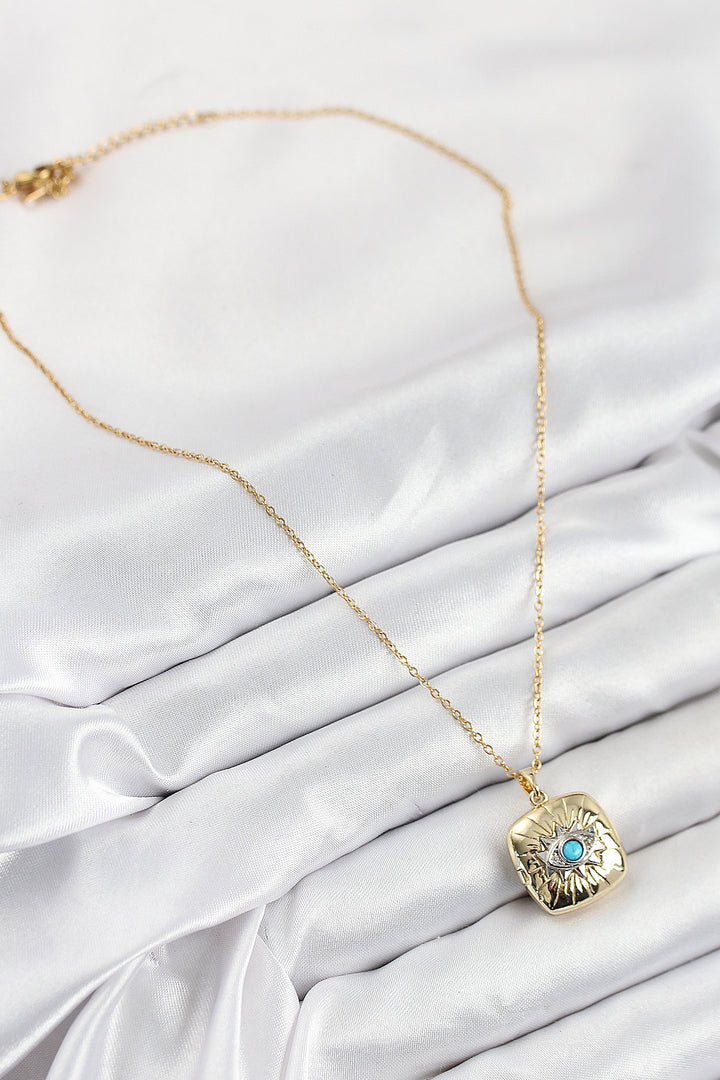EBJ 316L Stainless Steel Zircon Stone Pendant Necklace with Openable Eye Design in Gold Color for Women - Oakley