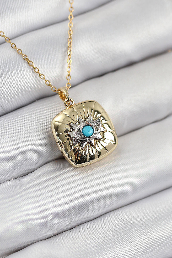 EBJ 316L Stainless Steel Zircon Stone Pendant Necklace with Openable Eye Design in Gold Color for Women - Oakley