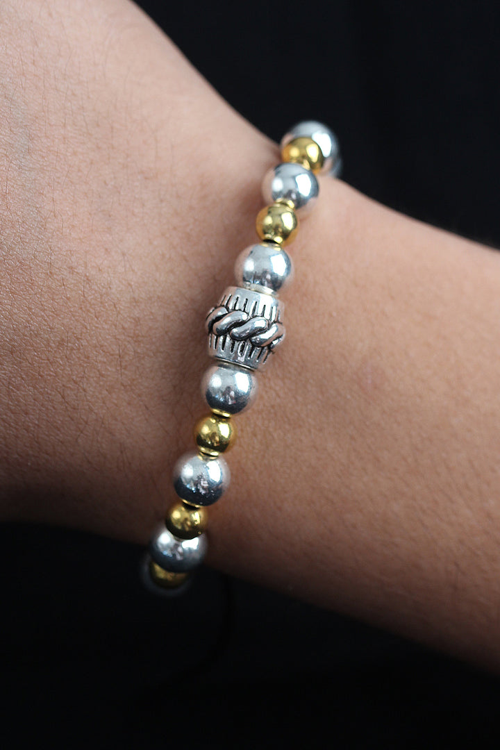 EBJ Natural Stone Spiral Model Gold and Silver Color Elevator Men's Bracelet - Néa Ionía