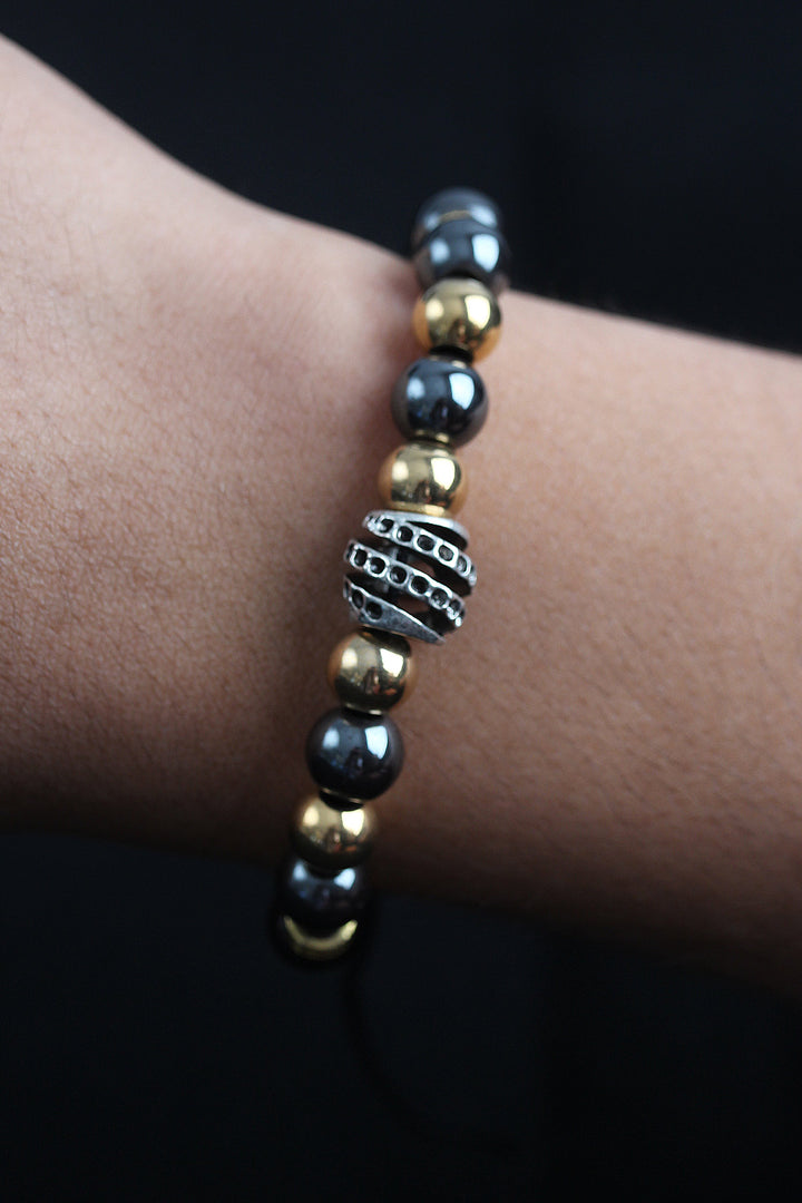 EBJ Doğal Taş Sarmal Model Gold Ve Füme Renk Asansörlü Erkek Bileklik - Isla