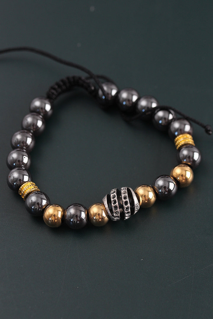 EBJ Doğal Taş Sarmal Model Gold Ve Füme Renk Asansörlü Erkek Bileklik - Isla