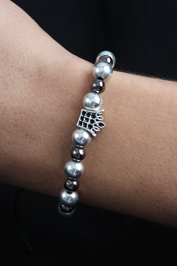EBJ Natural Stone Crown King Model Silver and Smoke Color Elevator Men's Bracelet - Delicias