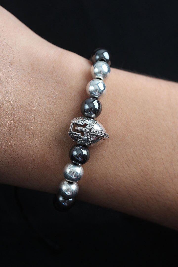 EBJ Natural Stone Gladiator Model Silver and Smoke Color Elevator Men's Bracelet - Drohobych
