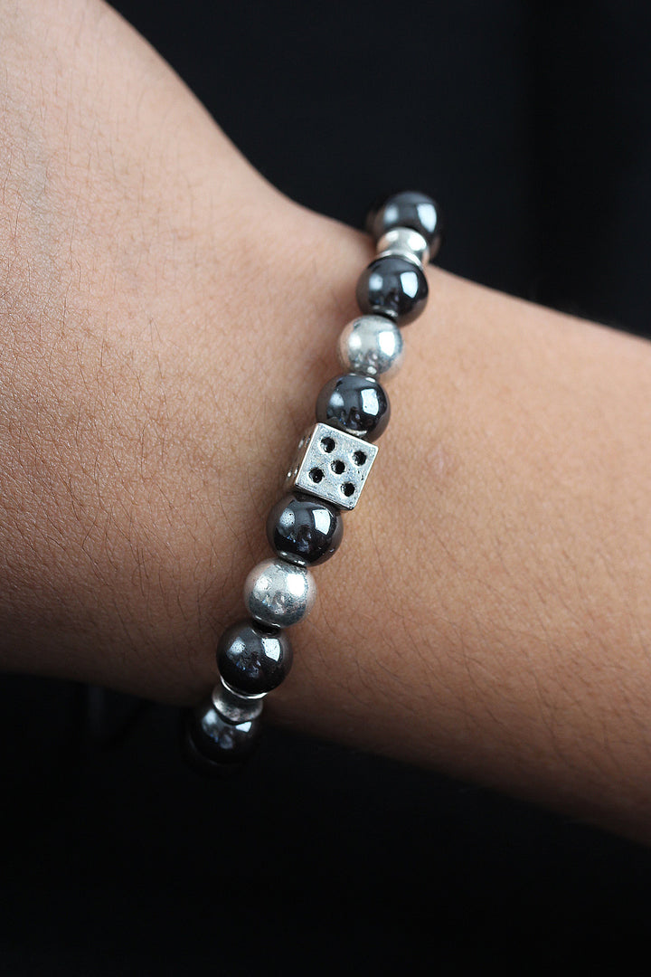 EBJ Doğal Taş Zar Model Gümüş Ve Füme Renk Asansörlü Erkek Bileklik - Strood