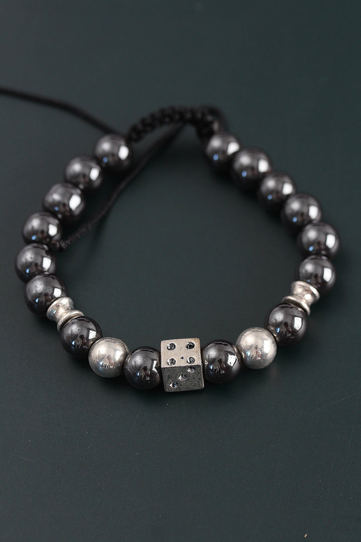 EBJ Doğal Taş Zar Model Gümüş Ve Füme Renk Asansörlü Erkek Bileklik - Strood