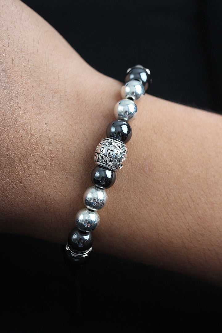 EBJ Natural Stone Family Model Silver and Smoke Color Elevator Men's Bracelet - Rozzano