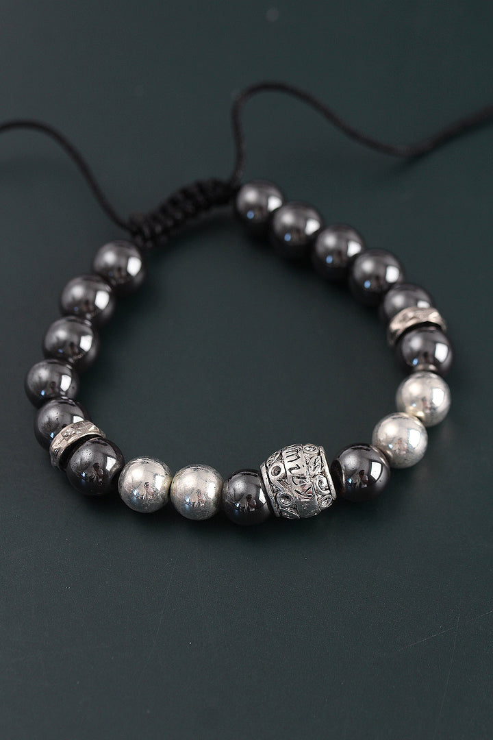 EBJ Natural Stone Family Model Silver and Smoke Color Elevator Men's Bracelet - Rozzano