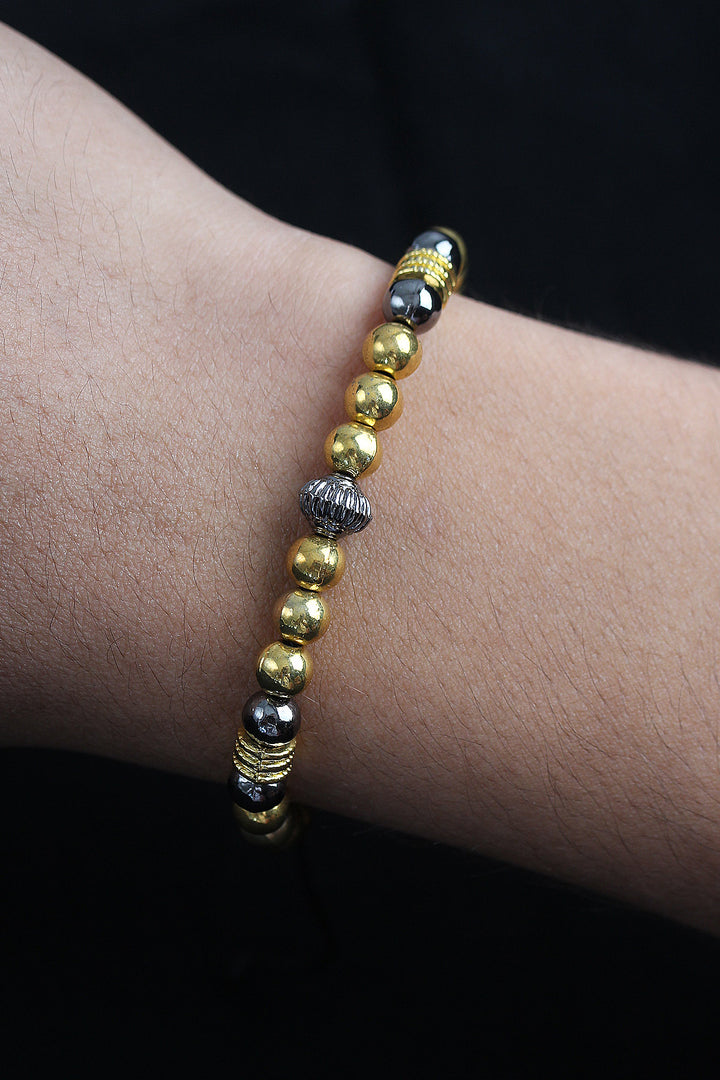 EBJ Natural Stone Circle Model Gold and Smoke Color Elevator Men's Bracelet - Chur