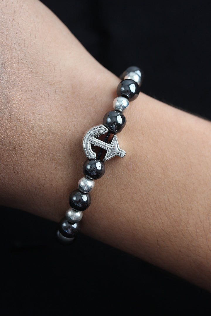 EBJ Natural Stone Anchor Model Silver and Smoke Color Elevator Men's Bracelet - Wake Forest