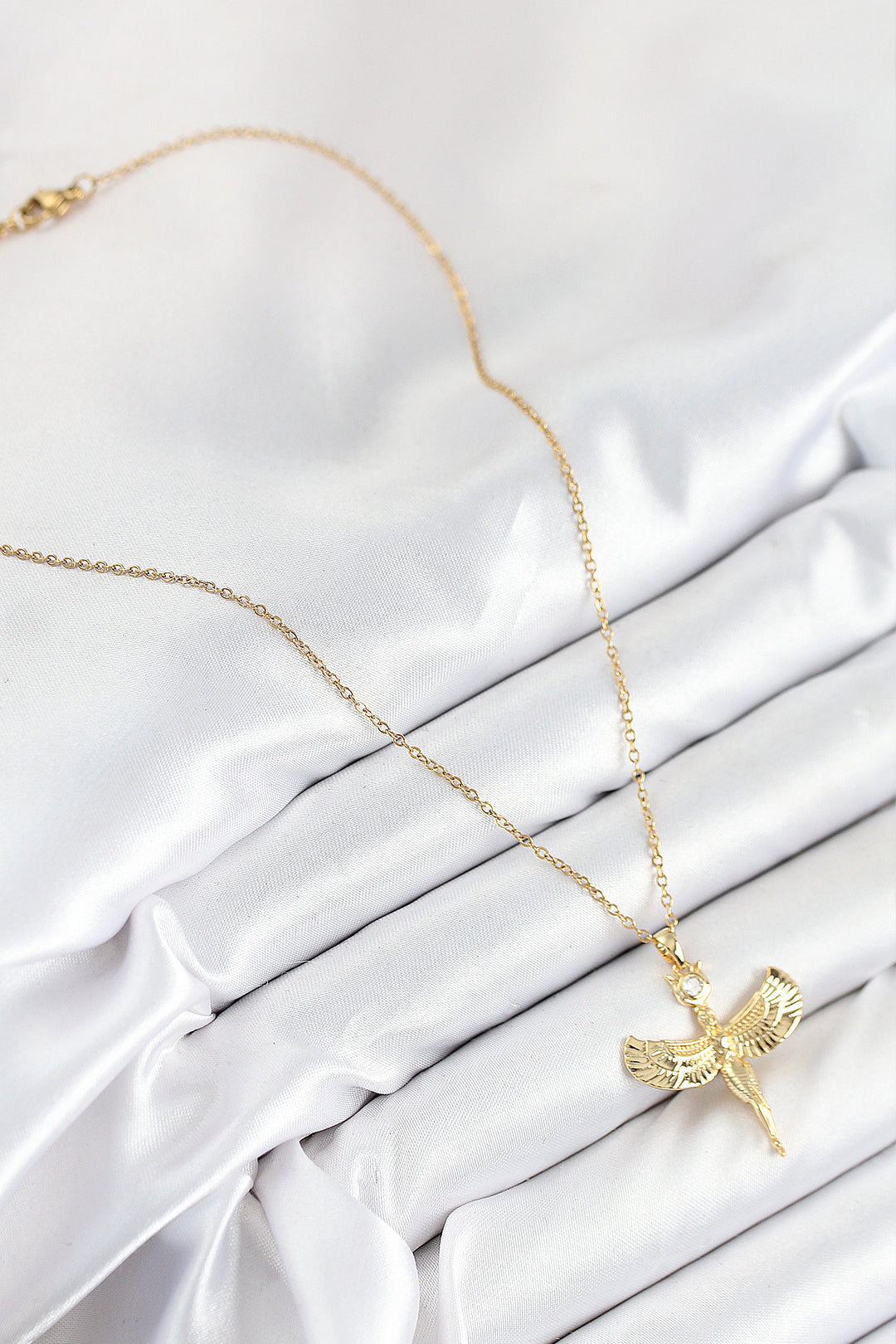 EBJ 316L Stainless Steel Angel Model Necklace with Zircon Stone in Gold Color for Women - Annecy