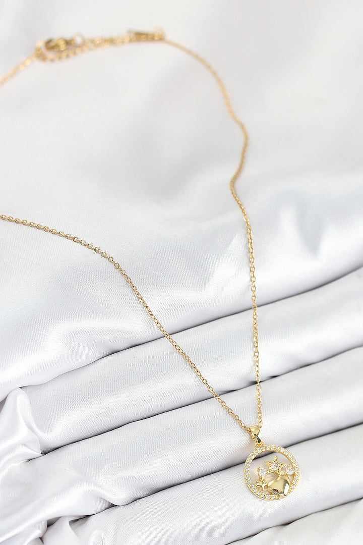 EBJ 316L Stainless Steel Star and Heart Model Necklace with Zircon Stone Gold Color for Women - Aubervilliers