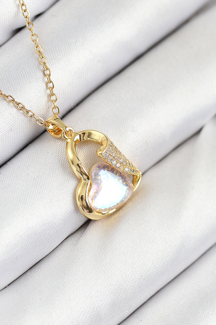 EBJ 316L Stainless Steel Heart Shaped Zircon Stone Gold Color Women's Necklace - Rubí