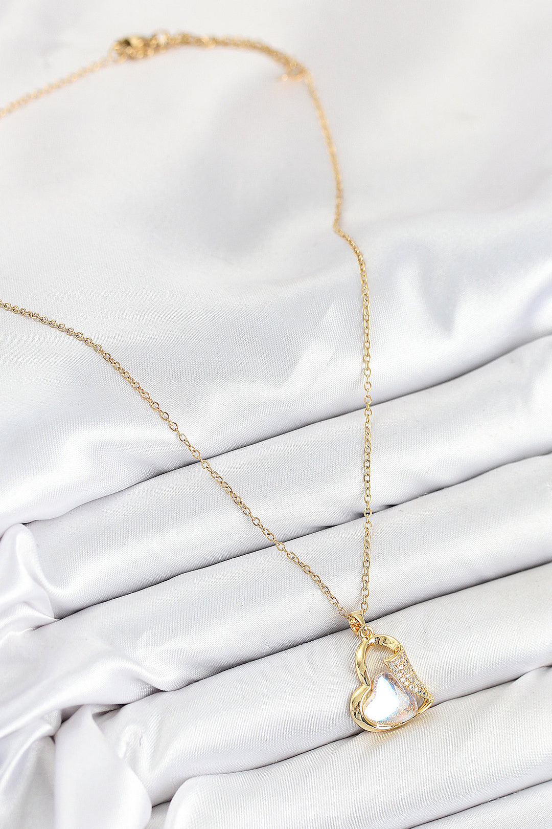 EBJ 316L Stainless Steel Heart Shaped Zircon Stone Gold Color Women's Necklace - Rubí