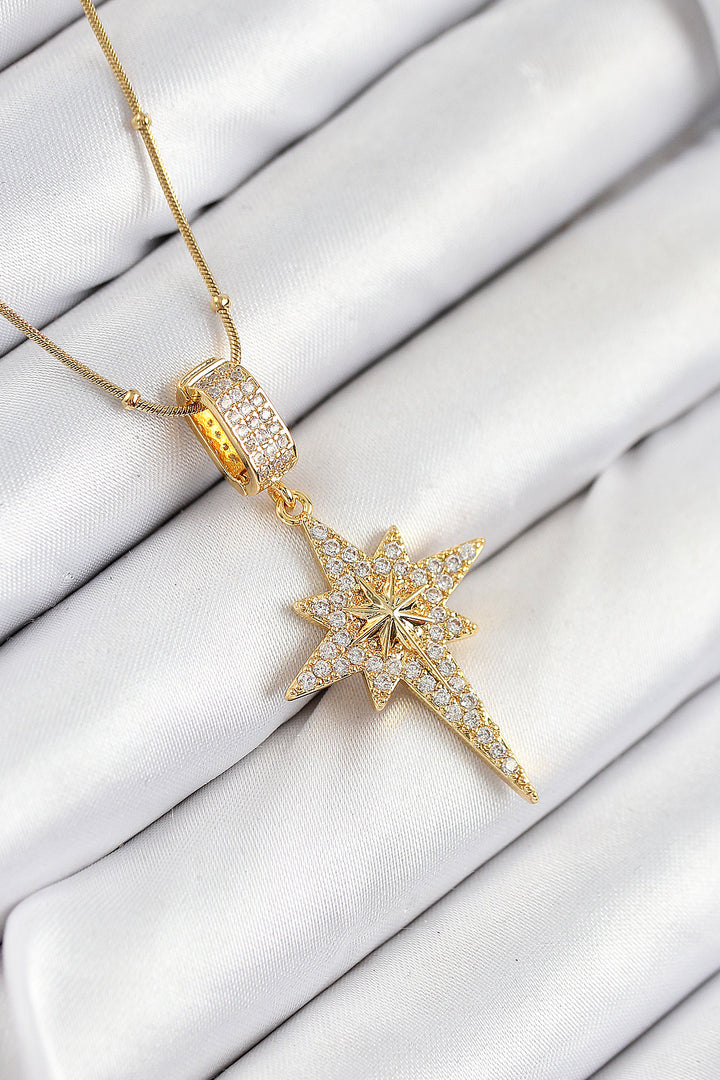 EBJ 316L Stainless Steel Zircon Stone Polaris Star Model Gold Color Women's Necklace - Anchorage