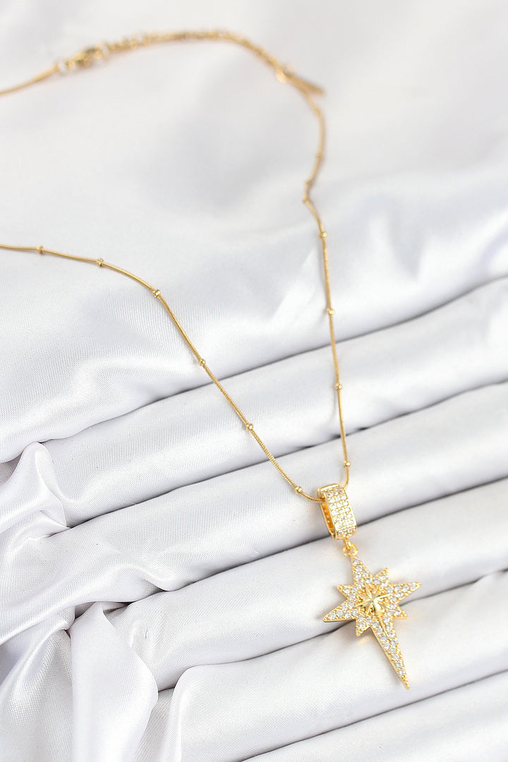 EBJ 316L Steel Zircon Stone Polaris Model Gold Color Women's Necklace - Alfortville