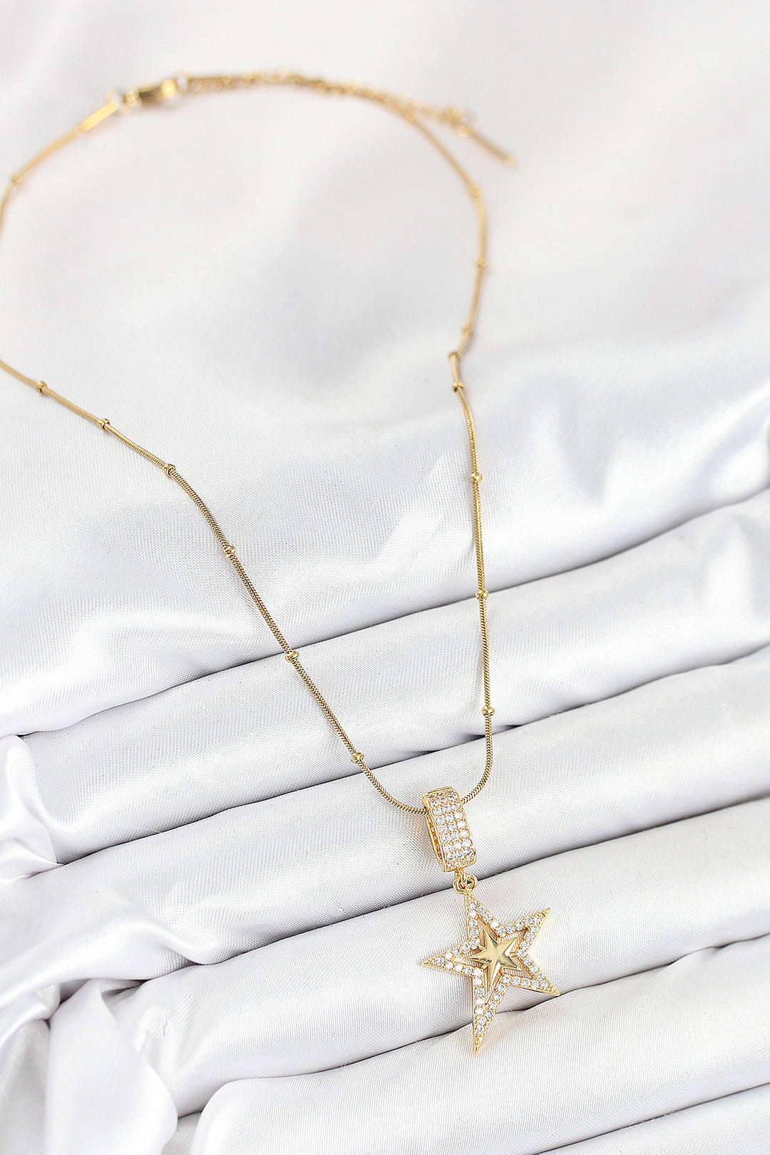 EBJ 316L Stainless Steel Star Model Necklace with Zircon Stone in Gold Color for Women - Mugnano di Napoli