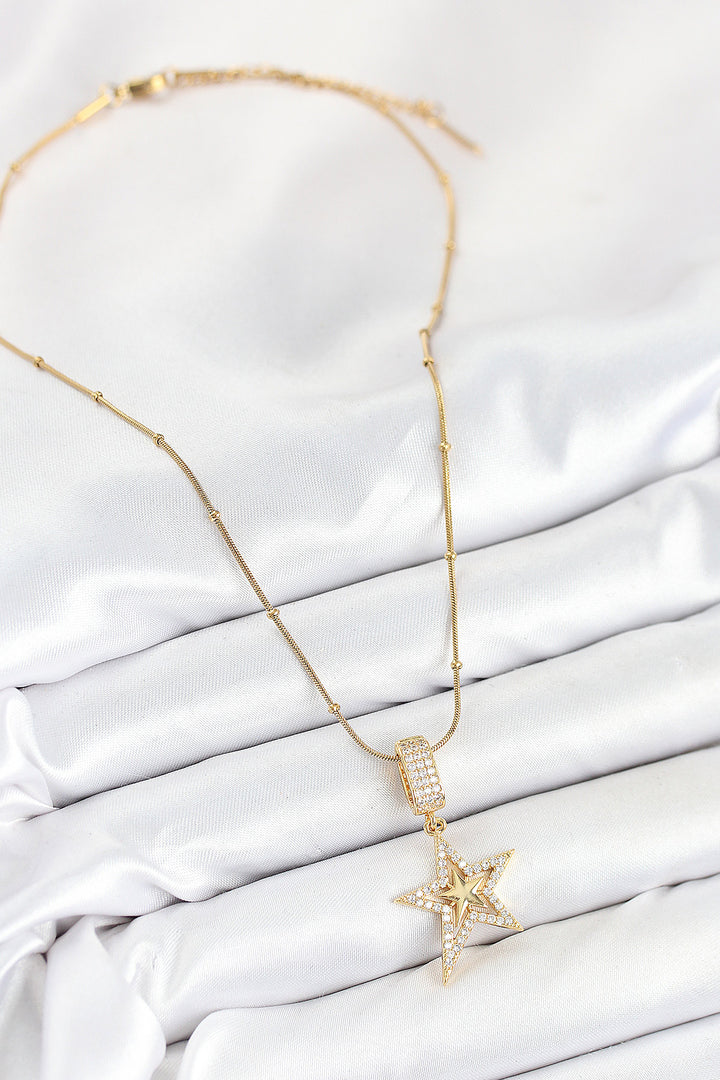EBJ 316L Stainless Steel Star Model Necklace with Zircon Stone in Gold Color for Women - Mugnano di Napoli