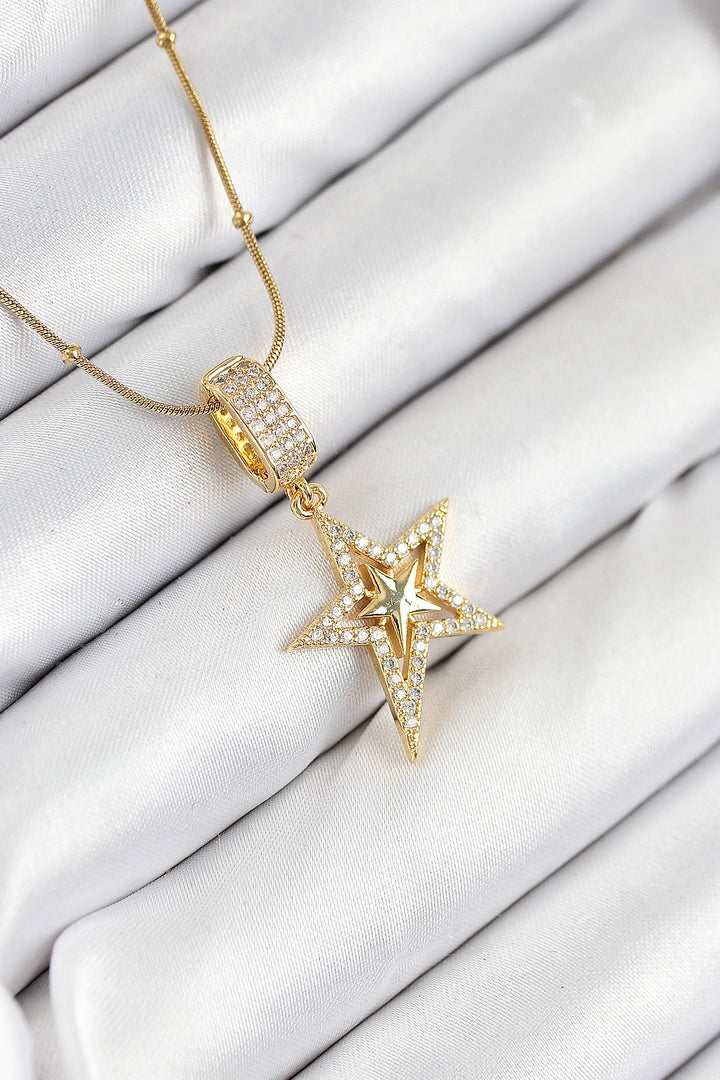 EBJ 316L Stainless Steel Star Model Necklace with Zircon Stone in Gold Color for Women - Mugnano di Napoli