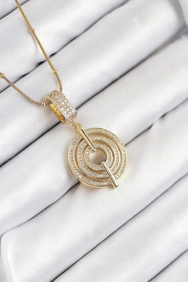 EBJ 316L Steel Zircon Stone Circle Model Gold Color Women's Necklace - Glen Burnie
