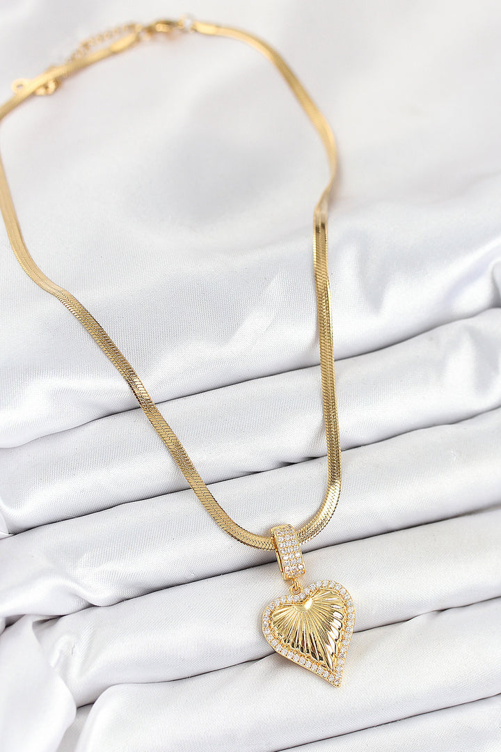 EBJ 316L Steel Zircon Stone Heart Model Gold Color Women's Necklace - Kensington