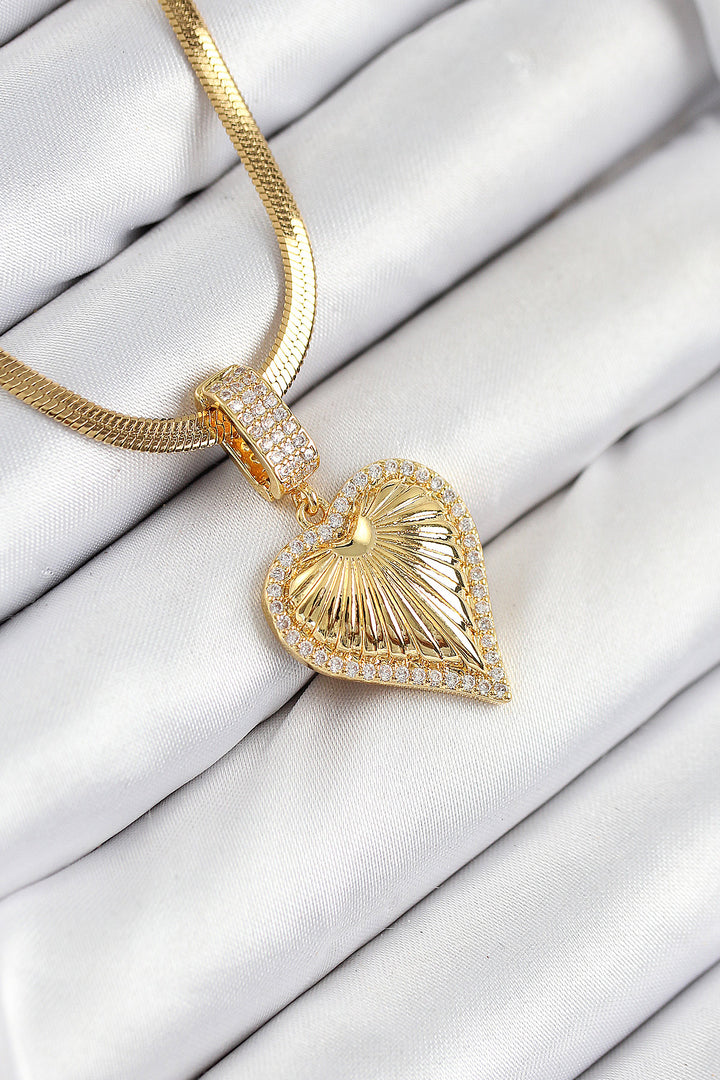 EBJ 316L Steel Zircon Stone Heart Model Gold Color Women's Necklace - Yucaipa