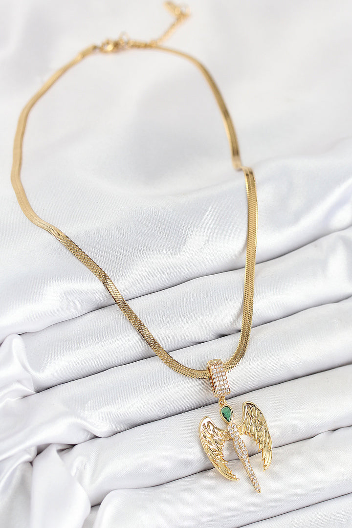 EBJ 316L Steel Angel Model Necklace with Zircon Stone in Gold Color for Women - Saginaw