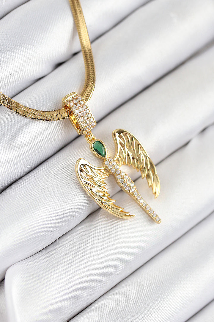 EBJ 316L Steel Angel Model Necklace with Zircon Stone in Gold Color for Women - Hagerstown