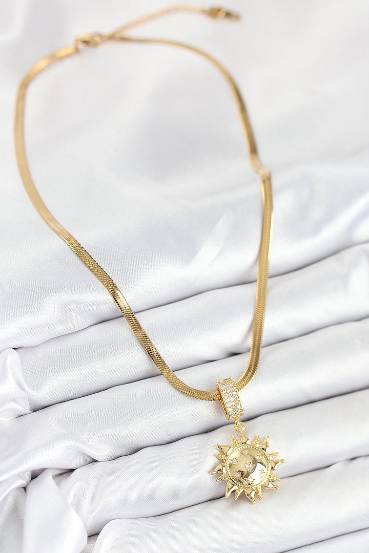 EBJ 316L Steel Sun Model Necklace with Zircon Stone in Gold Color for Women - Huntington