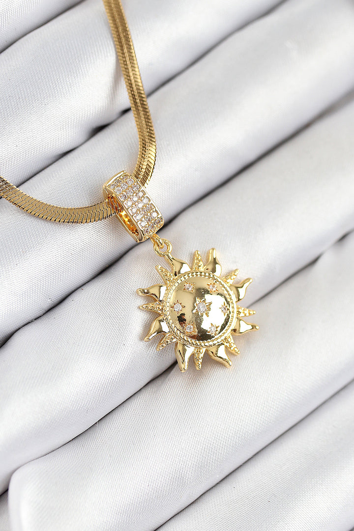 EBJ 316L Steel Sun Model Necklace with Zircon Stone in Gold Color for Women - Pinneberg