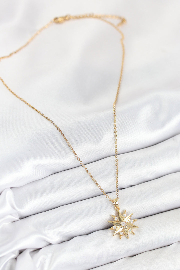 EBJ 316L Stainless Steel Zircon Stone Polaris Star Model Gold Color Women's Necklace - Vineland