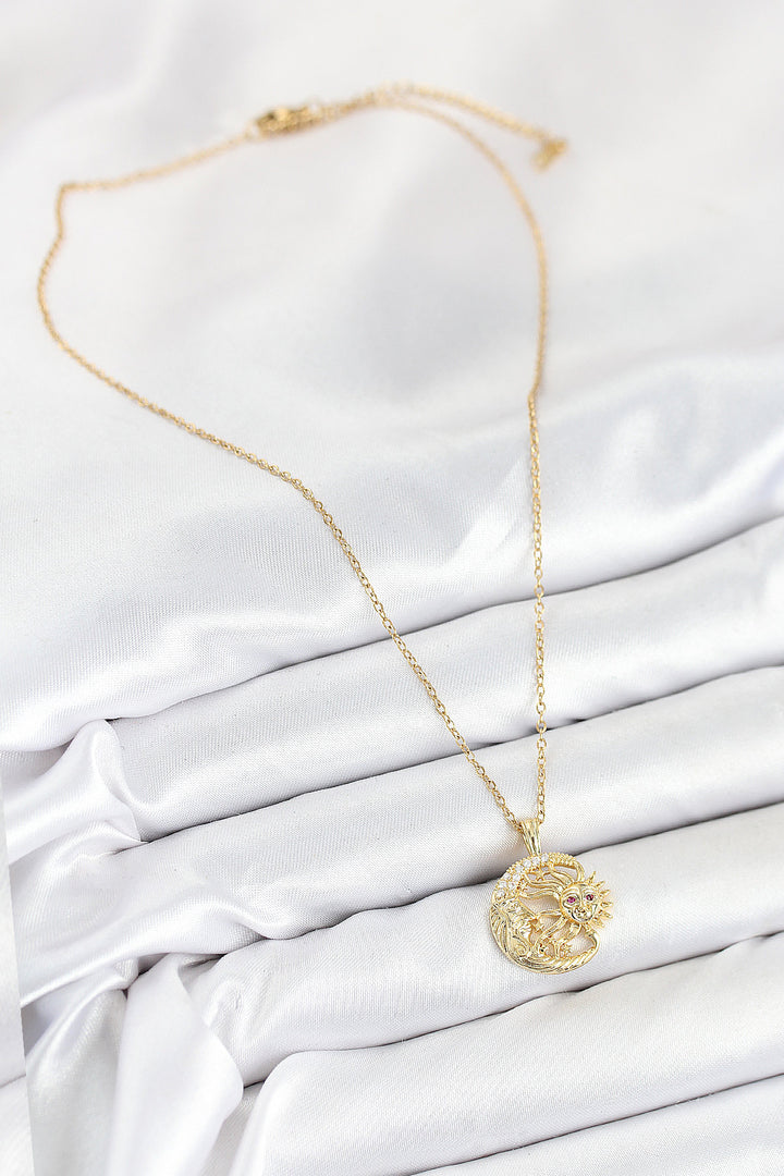 EBJ 316L Çelik Zirkon Taşlı Ay Ve Güneş Model Gold Renk Kadın Kolye - Aurora