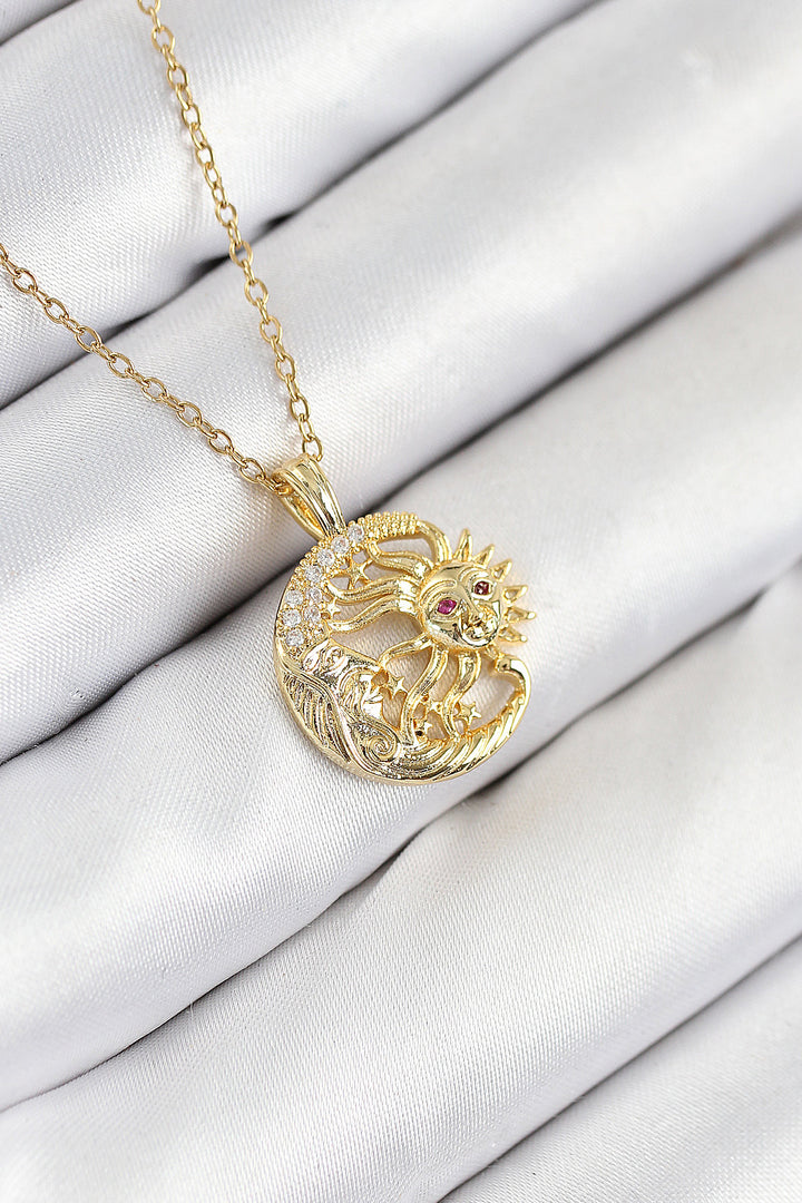 EBJ 316L Çelik Zirkon Taşlı Ay Ve Güneş Model Gold Renk Kadın Kolye - Aurora