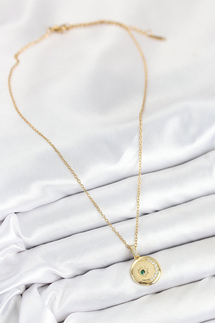 EBJ 316L Stainless Steel Zircon Stone Moon and Sun Model Gold Color Women's Necklace - Tarragona