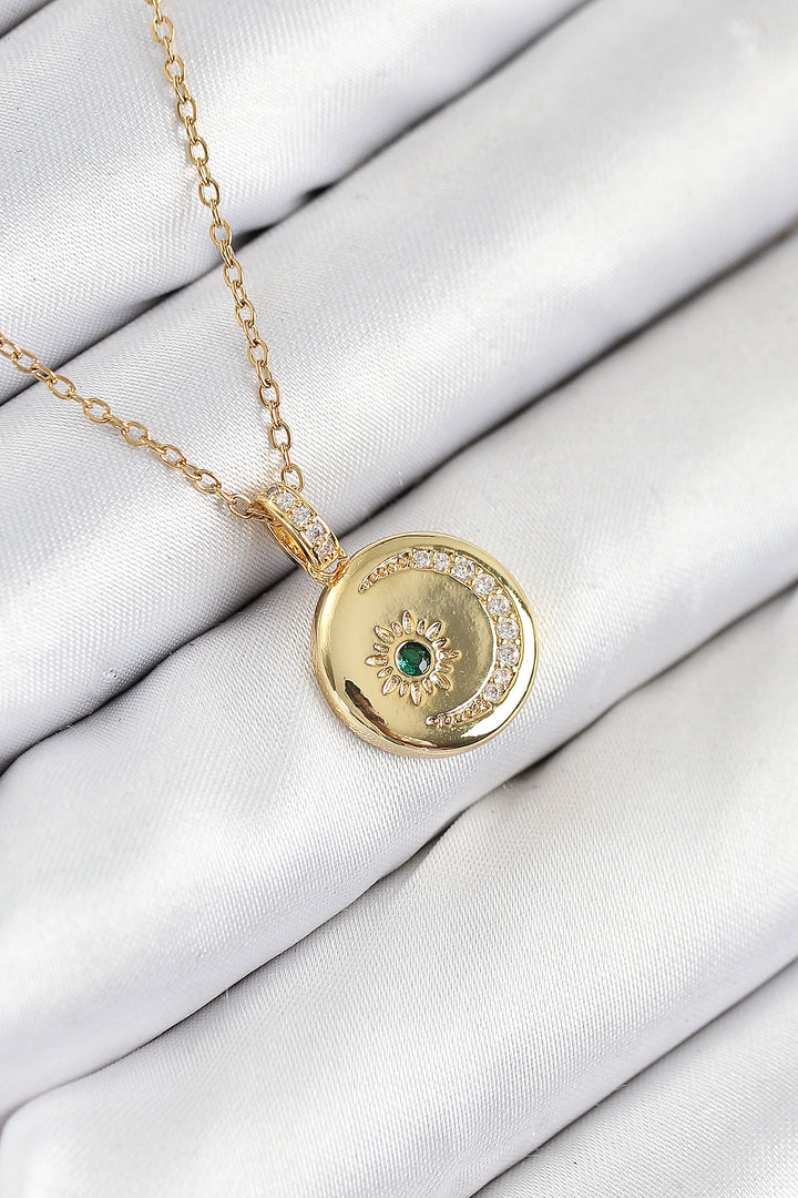 EBJ 316L Stainless Steel Zircon Stone Moon and Sun Model Gold Color Women's Necklace - Tarragona