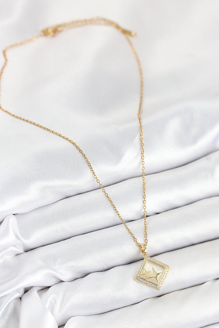 EBJ 316L Stainless Steel Star Model Necklace with Zircon Stone in Gold Color for Women - Sugar Land