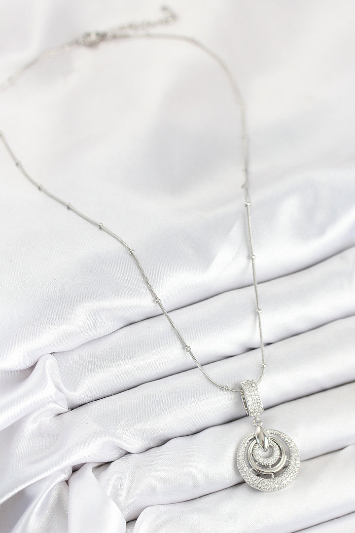 EBJ 316L Stainless Steel Zircon Stone Circle Design Silver Color Women's Necklace - Preston