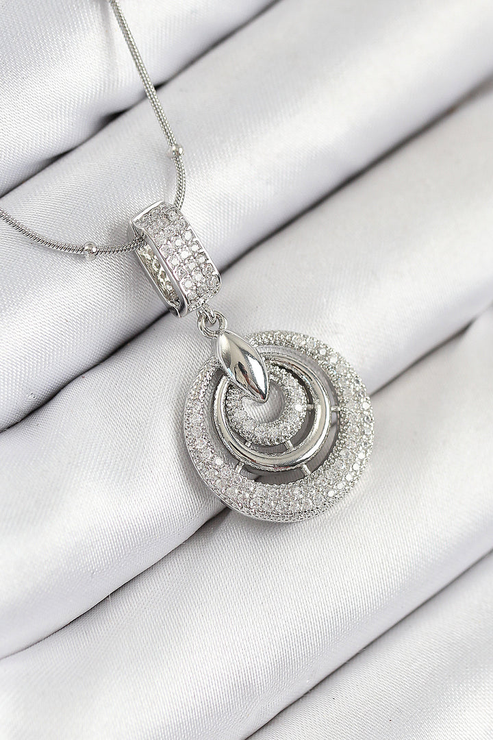 EBJ 316L Stainless Steel Zircon Stone Circle Design Silver Color Women's Necklace - Preston