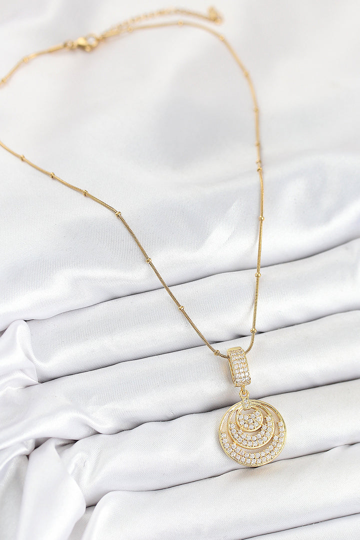 EBJ 316L Steel Zircon Stone Circle Model Gold Color Women's Necklace - Beloit