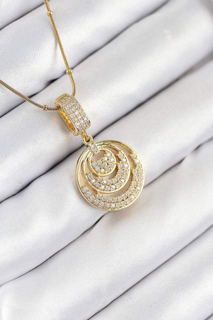 EBJ 316L Steel Zircon Stone Circle Model Gold Color Women's Necklace - Beloit