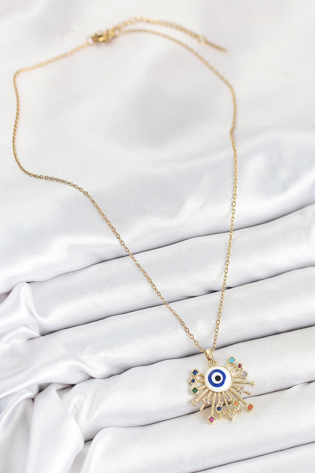 EBJ 316L Çelik Zirkon Taşlı Nazar Model Gold Renk Kadın Kolye - Palmdale