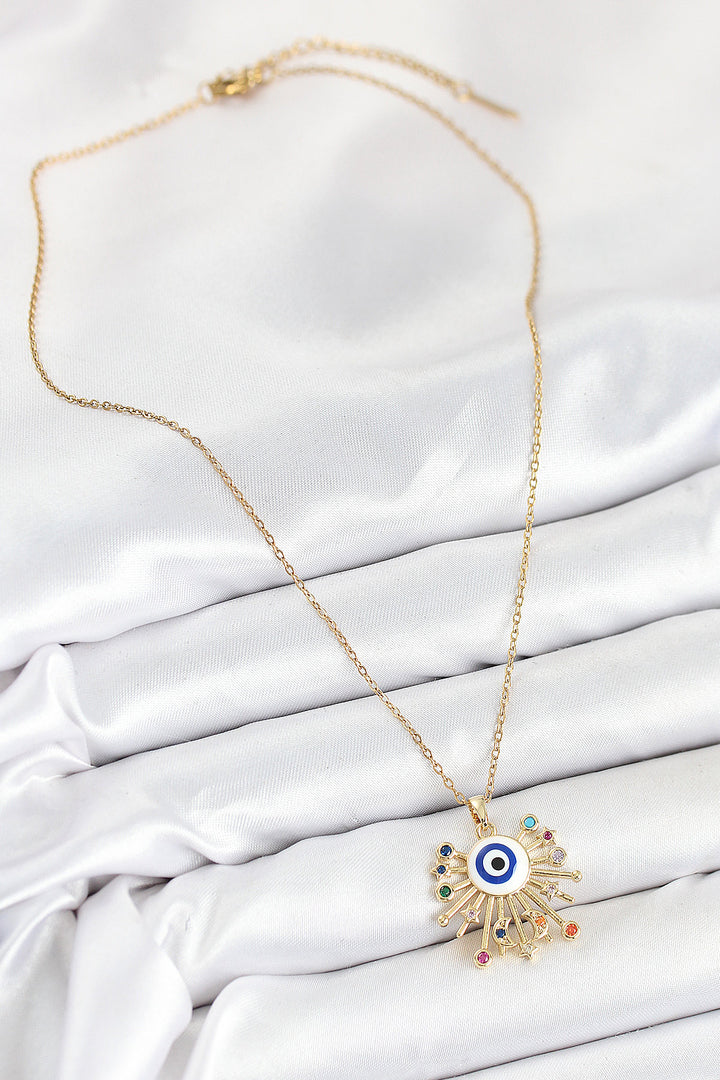 EBJ 316L Çelik Zirkon Taşlı Nazar Model Gold Renk Kadın Kolye - Palmdale