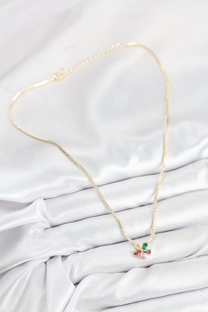 EBJ Pirinç Zirkon Taşlı Su Yolu Asorti Çiçek Model Gold Renk Kadın Kolye - Cranbourne