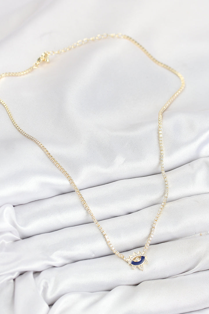 EBJ Rice Zircon Stone Waterway Eye Model Gold Color Women's Necklace - Harlingen